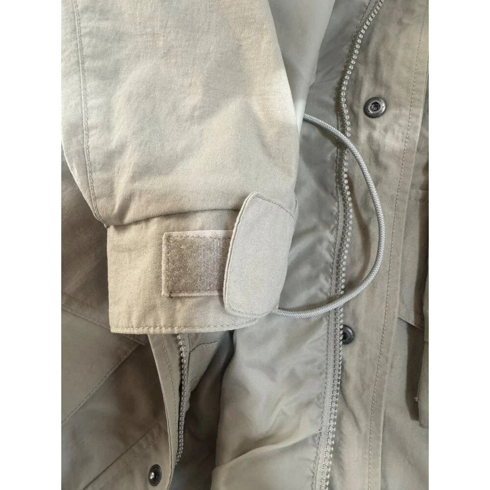 VTG Eddie Bauer Safari Jacket Men's L Tan Drawstring Mock Collar Mid‑Length Coat